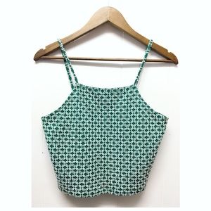 TopShop | Green & White Moto-Star Sweater Crop Top